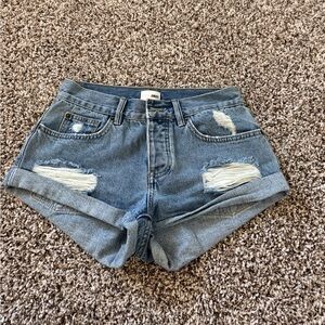 Amuse Society Women's Distressed Jean Shorts - Blue